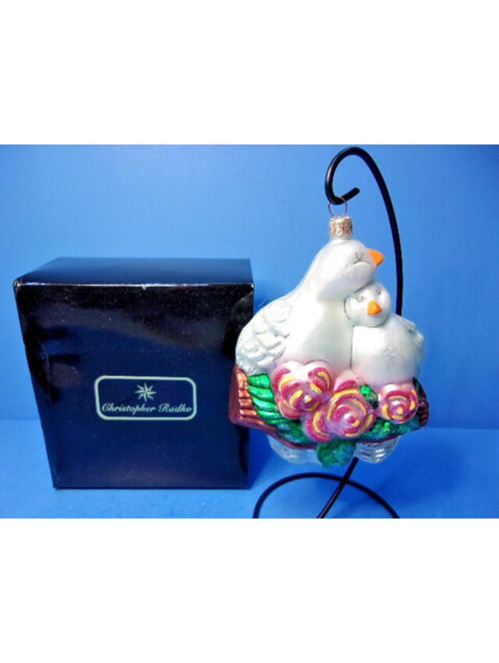 Christopher Radko LOVE DOVES Glass Christmas Ornament Birds Roses 1996 Vintage